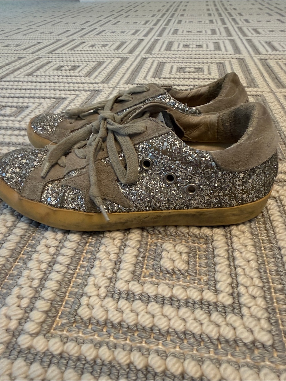 Golden Goose Silver Glitter Low-Top Sneakers
